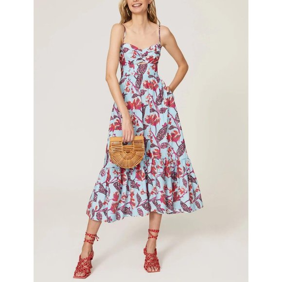 A.L.C. Dresses & Skirts - A.L.C. Blue Emilia Floral Multi Midi Dress with Cut Out - Size 2